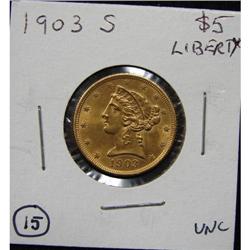 1903-S $5 U.S. LIBERTY GOLD COIN