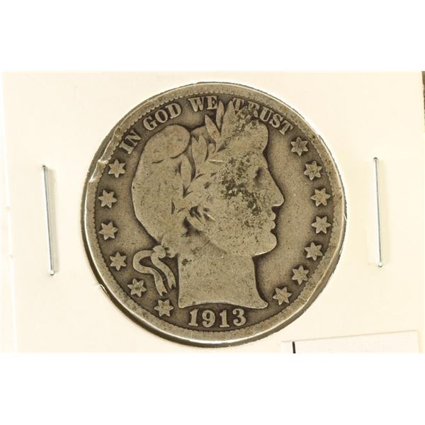 1913-D BARBER HALF DOLLAR WITH RIM BUMPS