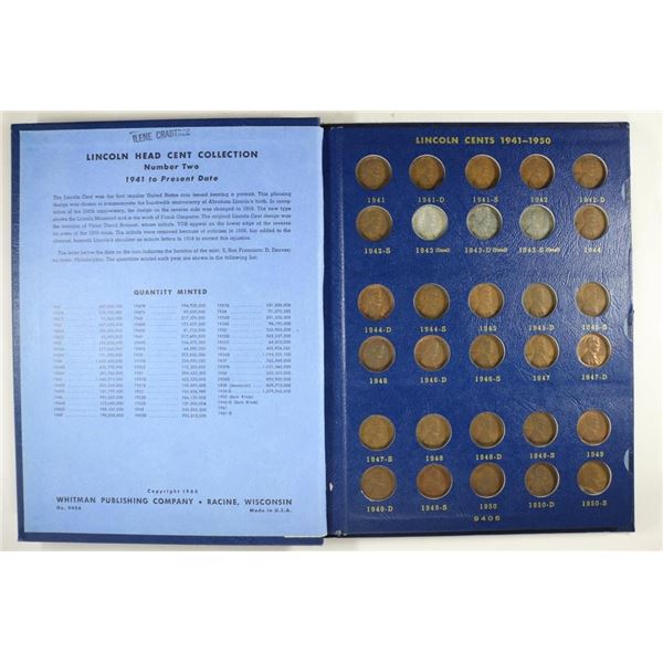 1941-UP LINCOLN CENT ALBUM 58 COINS IN DELUXE