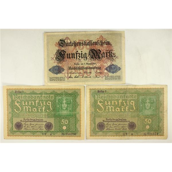 3 PIECES OF GERMAN CURRENCY 1914-50 MARK &