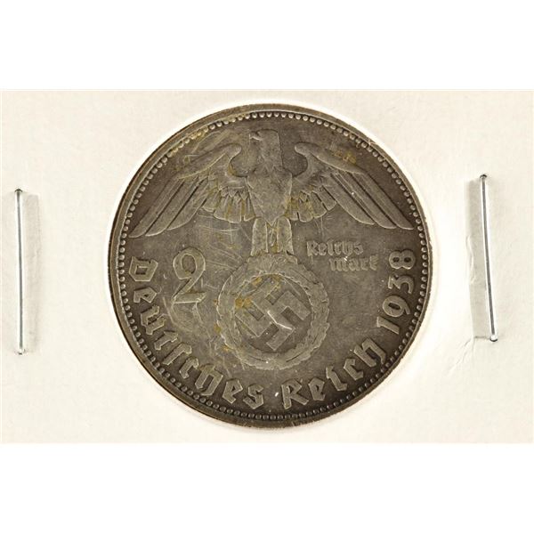 1938-A GERMAN SILVER 2 MARKS WITH SWASTIKA