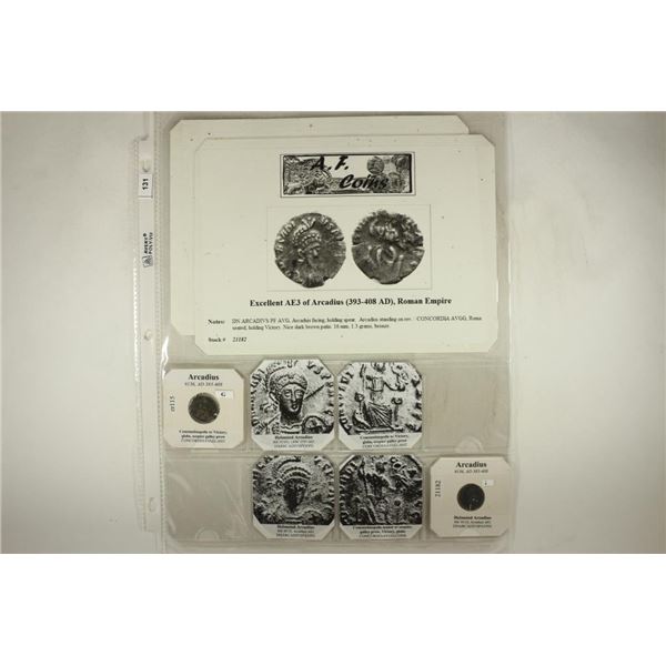 2 PIECES 383-408 A.D. ARCADIUS ANCIENT COIN WITH