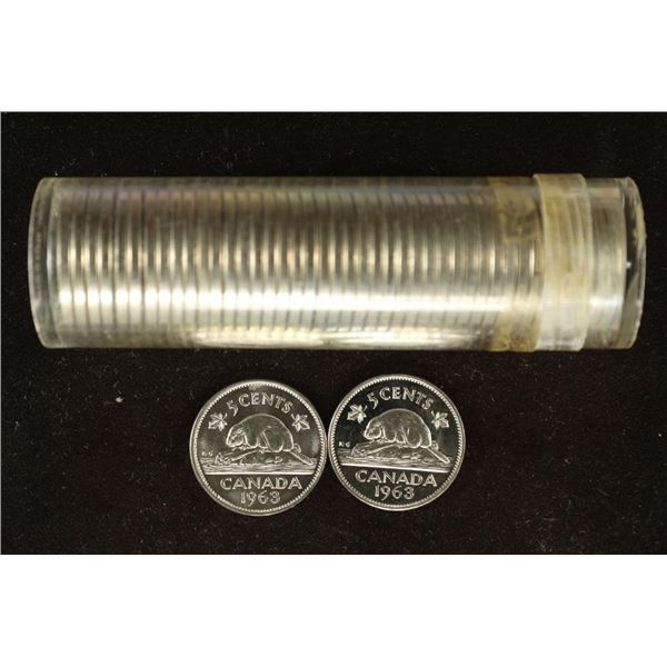 SOLID DATE ROLL OF 44-1963 CANADA 5 CENTS BU