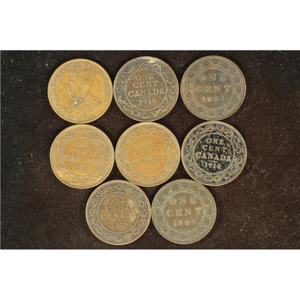 8 ASSORTED 1904-1919 CANADA LARGE CENTS