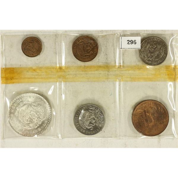 1964 MEXICO 6 COIN UNC SET WITH .100 SILVER PESO