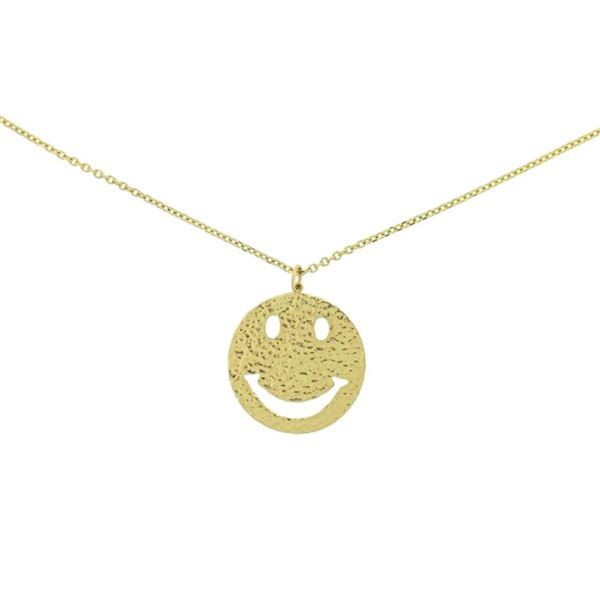 14k Yellow Gold Smiley Face Pendant Necklace