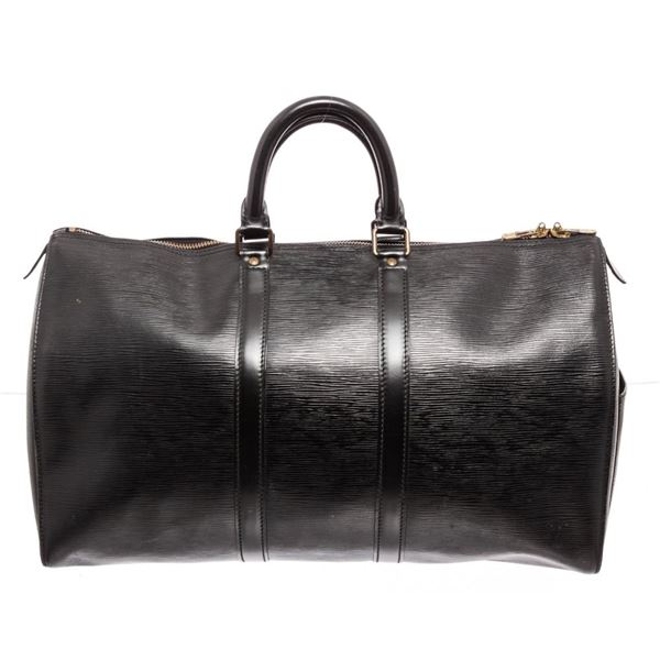 Authentic Louis Vuitton Black Leather Keepall 45 Duffle