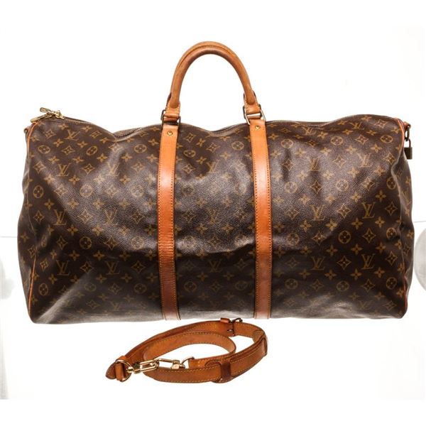 Authentic Louis Vuitton Monogram Keepall 60 Bandouliere Duffel
