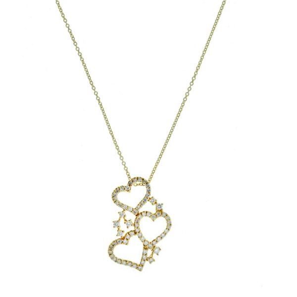 18k Yellow Gold Three Heart Necklace