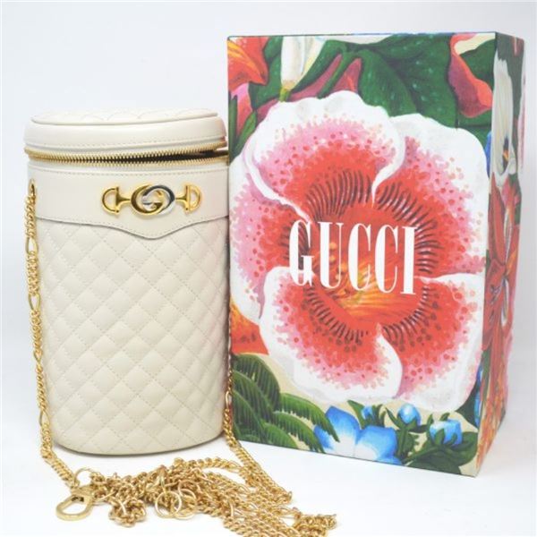 Authentic Gucci  Zumi White Quilted Leather Cylindrical Belt Bag