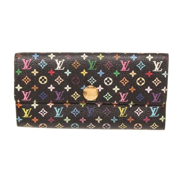 Authentic Louis Vuitton Black Multicolore Monogram Sarah Wallet