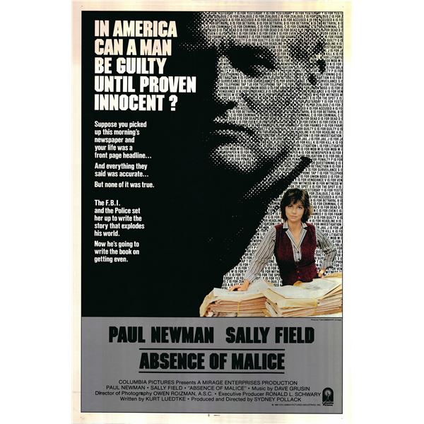 Absence of Malice 1981 original vintage one sheet movie poster