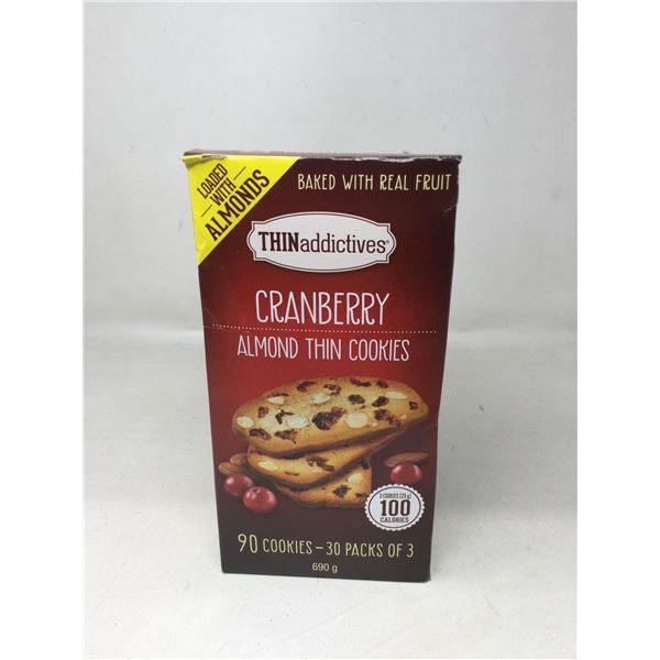 Thinaddictives Cranberry Almond Thin Cookies (90 Cookies - 30 Packs Of 3)