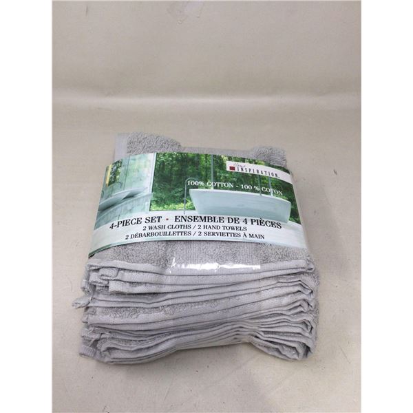 Home Inspiration 100% Cotton 4-Piece Set 2 Wash Cloths 2 Hand Towels