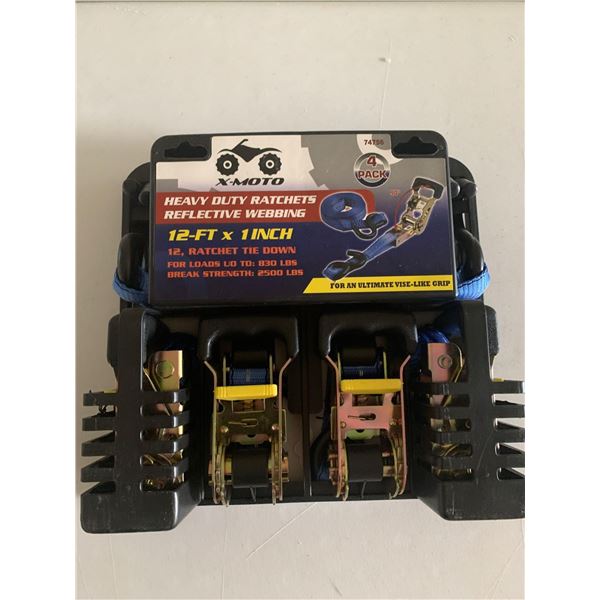 NEW X-MOTO Heavy Duty Ratchets With Reflective Webbing (12' X 1")