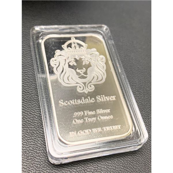 Scottsdale Silver one troy ounce wafer bar NEW cased Replica