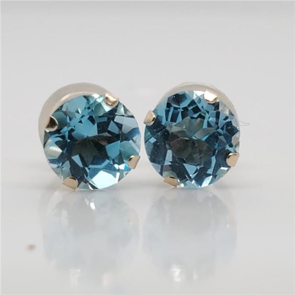 10K Yellow Gold Blue Topaz (1.6ct) Earrings (~weight 0.46g), Made in Canada, Suggested Retail Value 
