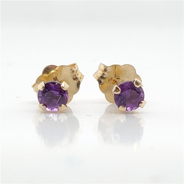 14K Yellow Gold Amethyst (0.21ct) Earrings (~weight 0.45g), Made in Canada, Suggested Retail Value $