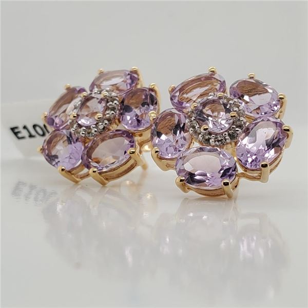 Silver Pink Amethyst&White Topaz(7.4ct) Earrings (~weight 5.6g), Made in Canada, Suggested Retail Va