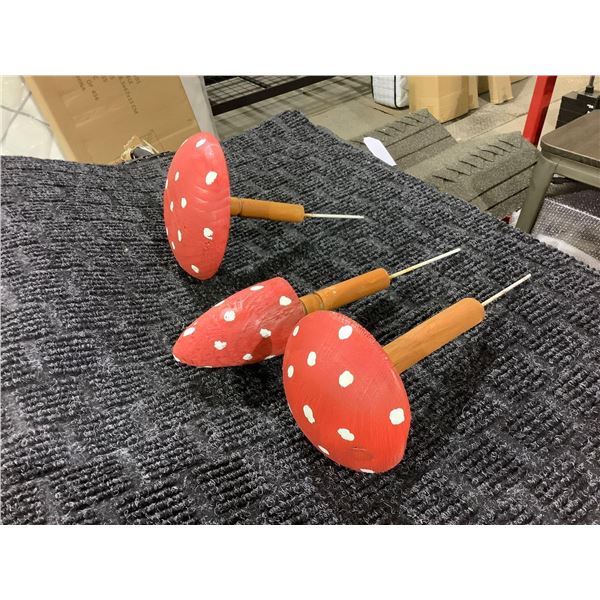 Wooden Mushroom Garden Decor Lot of 3