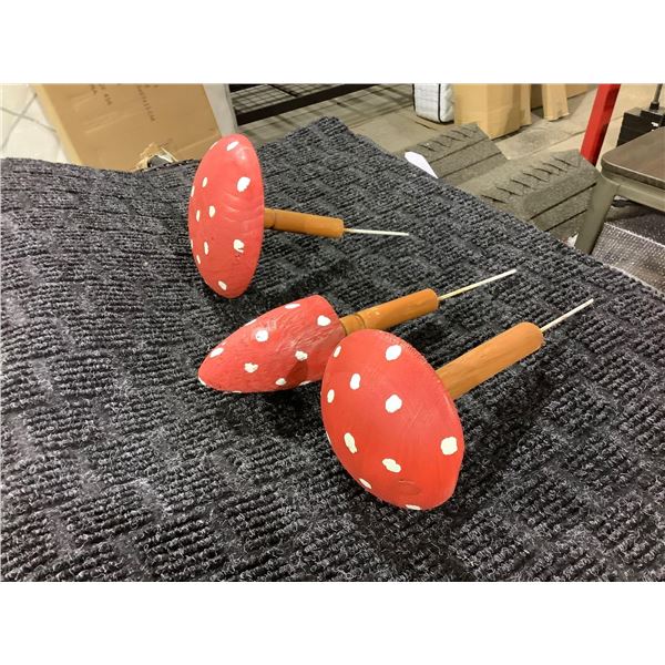 Wooden Mushroom Garden Decor Lot of 3