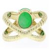 Image 5 : 14k Solid Gold Open Twisted Wire Bands Open Wide Cabochon Green Jade Ring