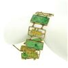 Image 2 : Antique Chinese Solid 14k Yellow Gold Large WIDE Hand Carved Jade Link Bracelet