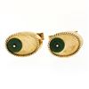 Image 1 : Vintage Men's 14K Yellow Gold Jade Disc Oval Florentine Twisted Wire Cufflinks