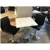 Image 2 : WHITE 2 X 2' ADJUSTABLE HEIGHT TABLE WITH 2 BLACK ADJUSTABLE HEIGHT BARSTOOLS