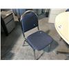 Image 2 : WHITE 48" ROUND TABLE WITH 4 BLUE STACKING SIDE CHAIRS