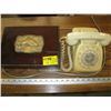 Image 1 : DIAL TELEPHONE & A WOODEN BOX WITH FISH ON TOP