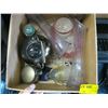 Image 1 : BOX OF MISC. TEA POT, TALL VASES, GLASSWARE, ETC.
