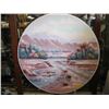 Image 1 : LG. ROUND PAINTING OF THE DESERT WITH CACTUS & MOUNTAINS