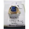 Image 2 : MENS 10KT RING WITH BLUE STONE, SZ 7