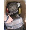 Image 1 : BOX OF ASST. AIR FILTERS, BACKUP ALARMS, ELECTRICAL FITTINGS, OIL FILTERS, ETC.
