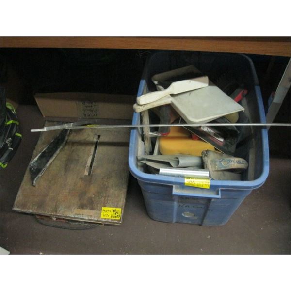 LG. LOT OF PILING TROWELS, AS IS TILE SAW, SQUARE, ETC.