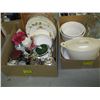 Image 1 : 2 BOXES OF MISC. BAKING DISHES, PLATES, CLOCKS, ETC.