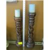 Image 1 : 2 WOODEN CARVED CANDLE HOLDERS