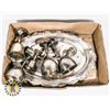 Image 1 : FLAT OF SILVER PLATED AND BRASS CUPS + TRAY