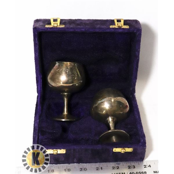 2 BRASS GOBLETS AND STORAGE CASE