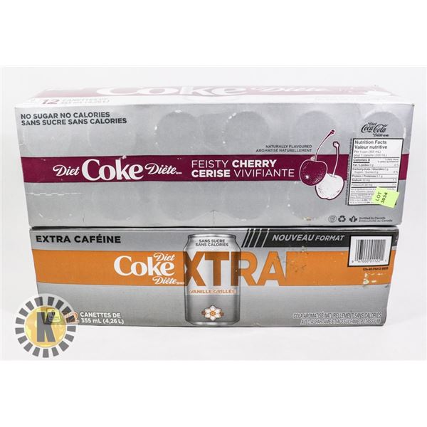 12 PACK OF DIET CHERRY COKE AND EXTRA CAFFEINE