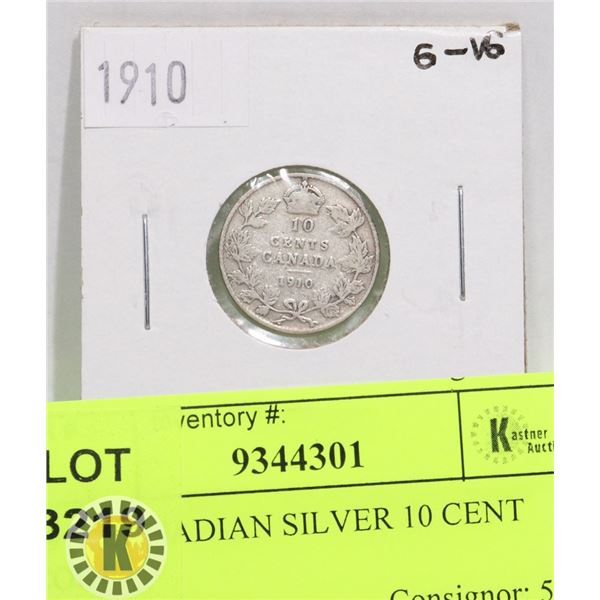 1910 CANADIAN SILVER 10 CENT COIN