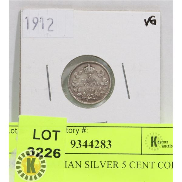 1912 CANADIAN SILVER 5 CENT COIN