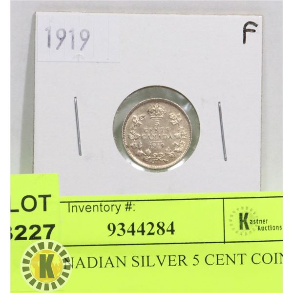 1919 CANADIAN SILVER 5 CENT COIN