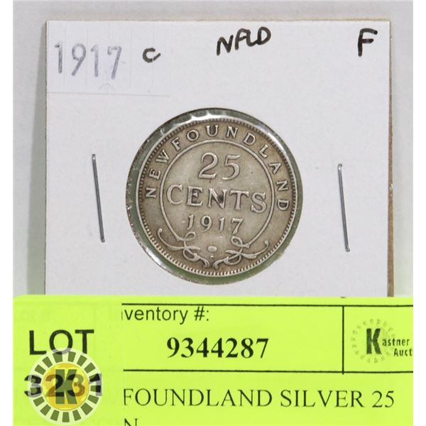 1917 NEWFOUNDLAND SILVER 25 CENT COIN