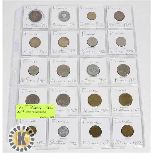 20 ASSORTED FRANCE COINS