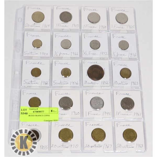 20 ASSORTED FRANCE COINS