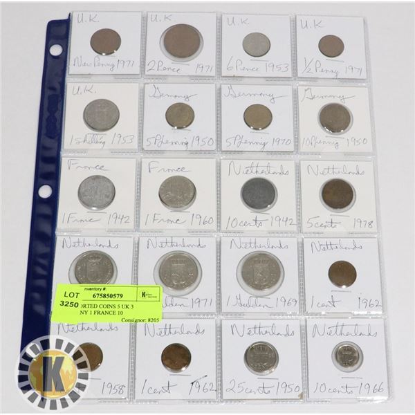 20 ASSORTED COINS 5 UK 3 GERMANY 1 FRANCE 10