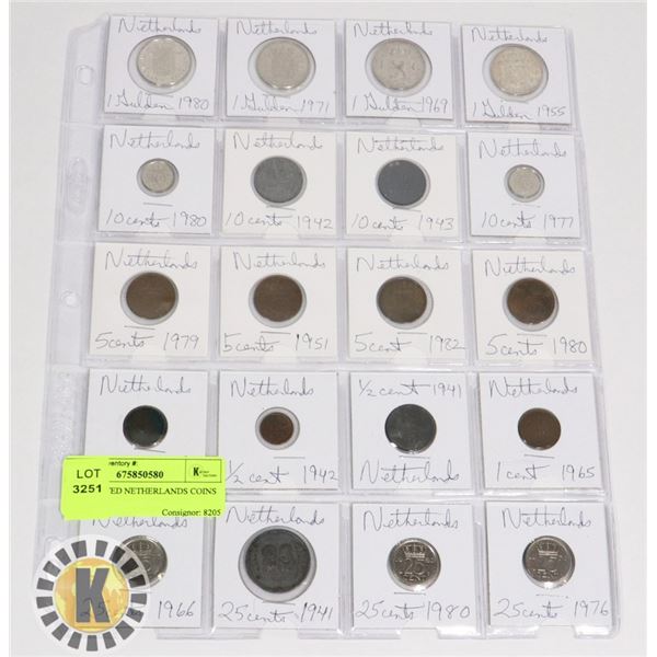 20 ASSORTED NETHERLANDS COINS