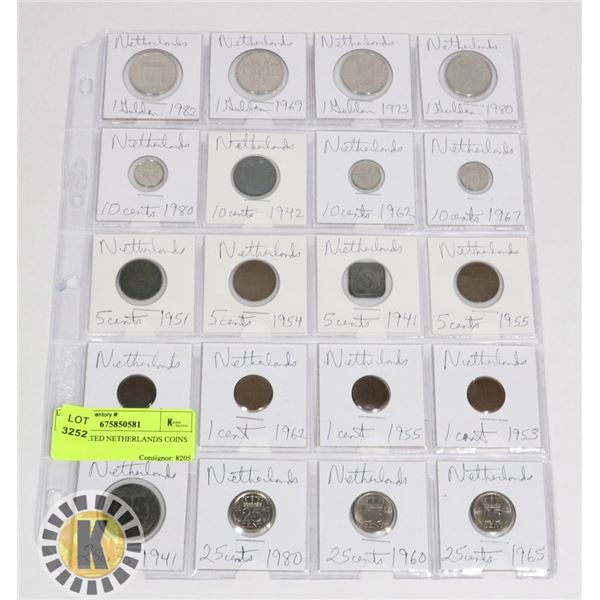 20 ASSORTED NETHERLANDS COINS